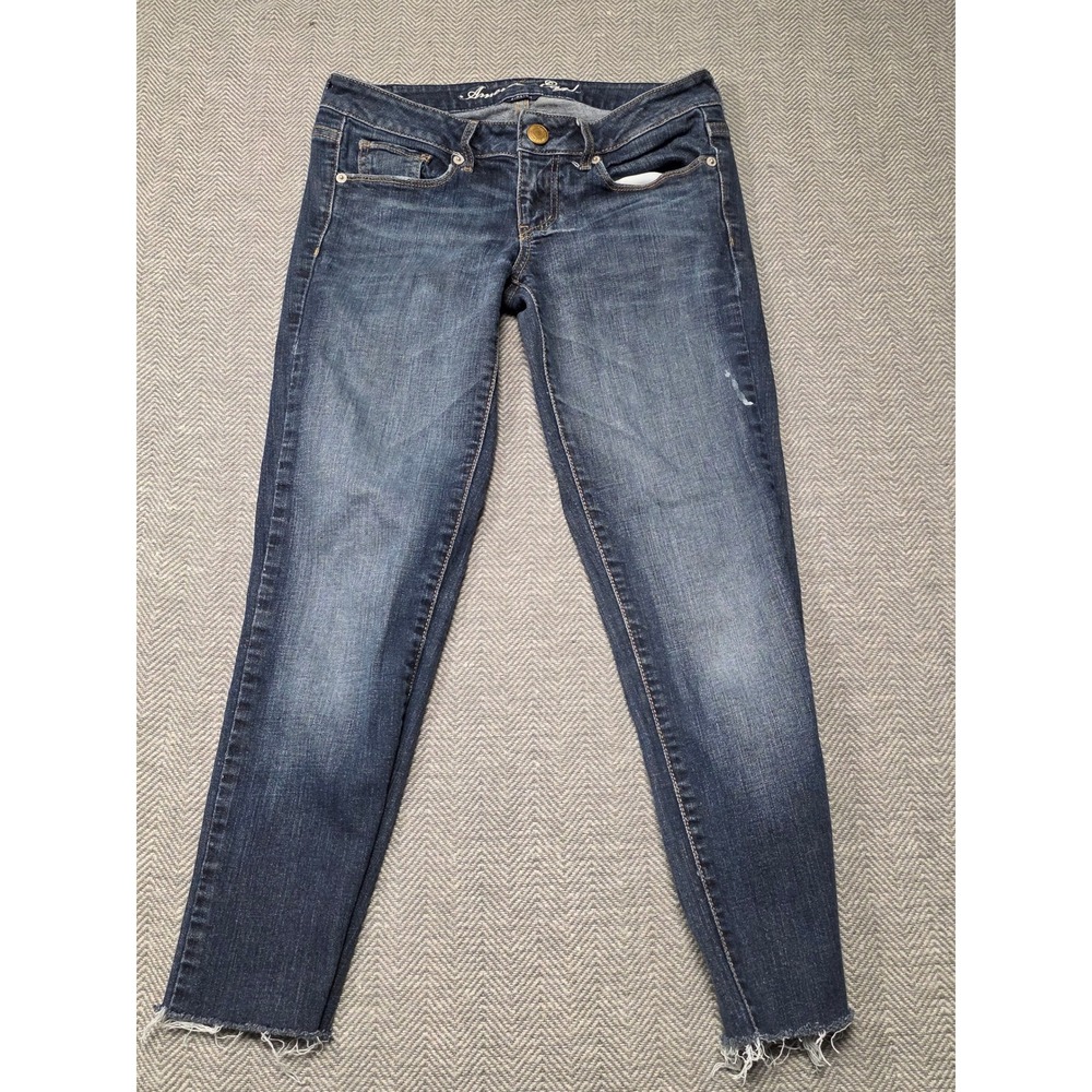 American Eagle Skinny Jeans Distressed Frayed Hem Dark Wash Women Size‎ 6